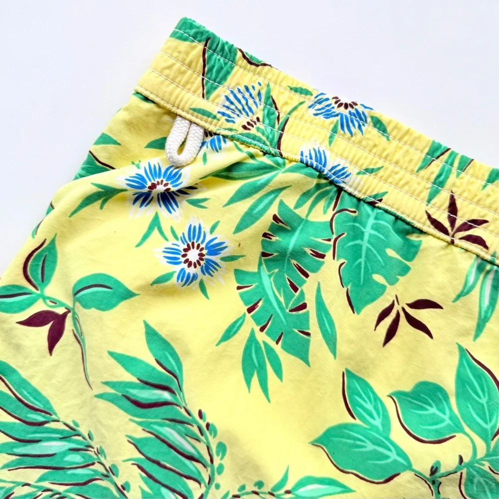 Vintage Polo Ralph Lauren Yellow Tropical Parrot Print Swim Trunks Size M